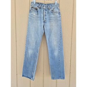 90's Vintage Levi's 501 Mens Straight Leg Button Fly Light Wash  Jeans W28 L30